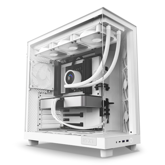 NZXT H6 Flow Perforated Compact Dual-Chamber Mid-Tower Tempered Glass Gaming Case w/ 3xF120Q Fans & USB Type-C Port - White