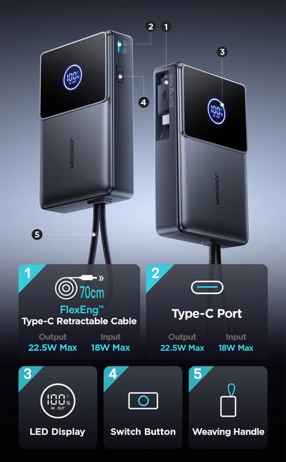 JOYROOM JR-PR1 Retractable Power Bank 10000 mAh