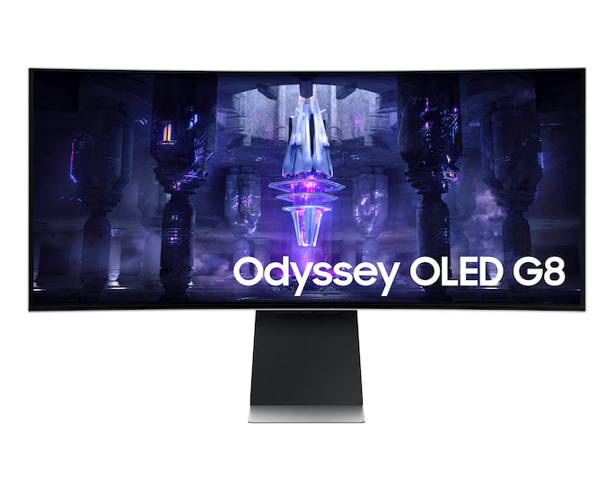 Samsung Odyssey OLED G8 (34BG850) 34" Smart 3K UWQHD (3440x1440) Curved , 175Hz, 0.03ms(GTG), Quantum Dot, HDR10+, 10Bits 99% DCI Coverage PRO Colors, FreeSync Premium , w/ Speakers, Ergonomic Stand & Core Sync
