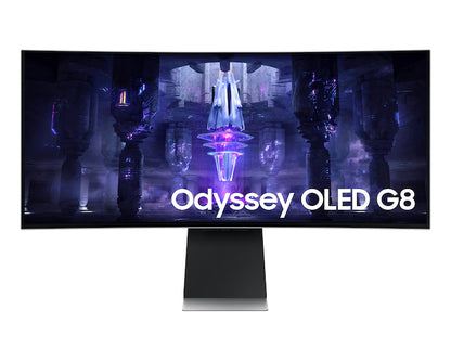 Samsung Odyssey OLED G8 (34BG850) 34" Smart 3K UWQHD (3440x1440) Curved , 175Hz, 0.03ms(GTG), Quantum Dot, HDR10+, 10Bits 99% DCI Coverage PRO Colors, FreeSync Premium , w/ Speakers, Ergonomic Stand & Core Sync