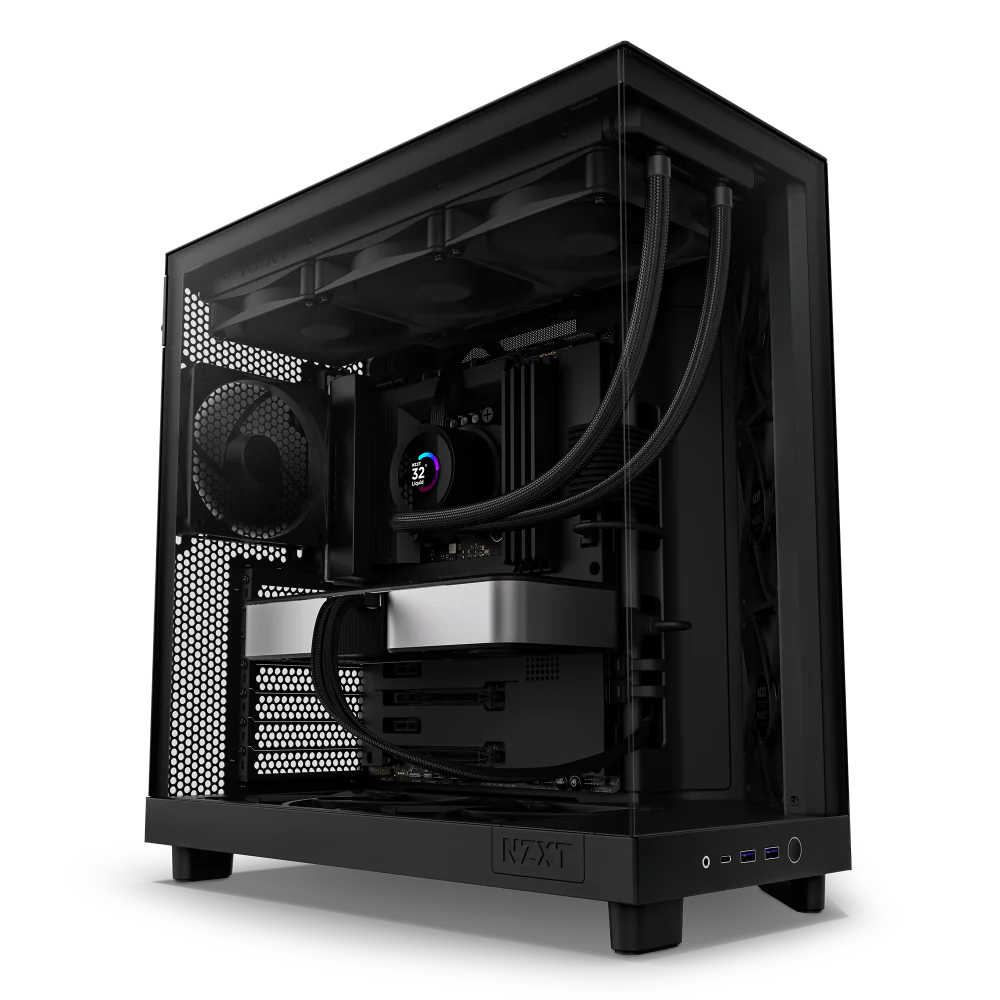 NZXT H6 Flow Perforated Compact Dual-Chamber Mid-Tower Tempered Glass Gaming Case w/ 3xF120Q Fans & USB Type-C Port - Black