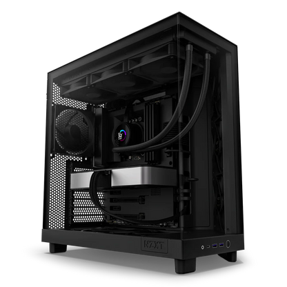 NZXT H6 Flow Perforated Compact Dual-Chamber Mid-Tower Tempered Glass Gaming Case w/ 3xF120Q Fans & USB Type-C Port - Black