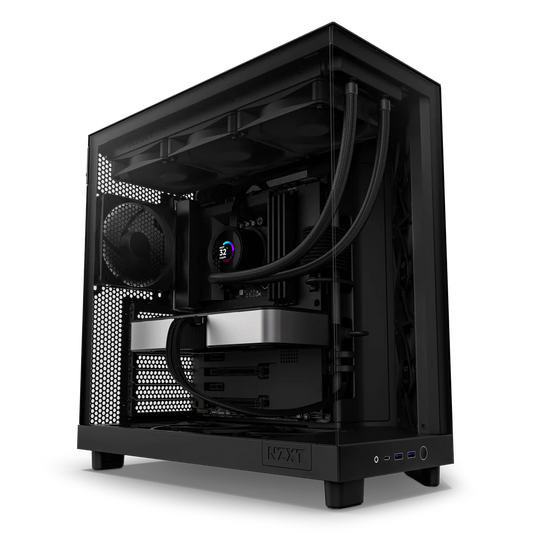 NZXT H6 Flow Perforated Compact Dual-Chamber Mid-Tower Tempered Glass Gaming Case w/ 3xF120Q Fans & USB Type-C Port - Black