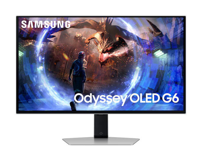 Samsung Odyssey OLED G6 (DG602) 27" Flat Monitor 2K (2560 x 1440) 360Hz, 0.03ms(GTG), Quantum Dot, HDR10+, 99% DCI Coverage, 10Bit, HDMI 2.1, Core Sync, FreeSync Premium Pro w/ Sleek Metal Design & Ergonomic Stand