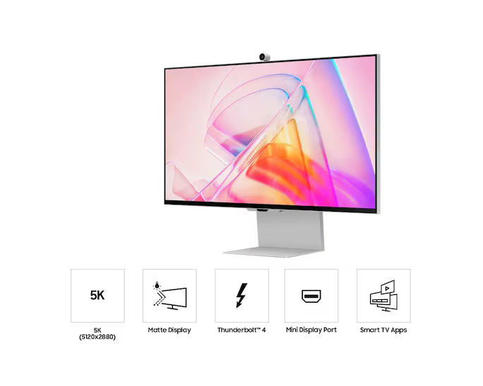 Samsung ViewFinity S9 (S90PC) Smart 27" 5K Flat Matte Monitor For Win & Mac, IPS, 218 PPI, 60Hz, 5ms(GTG), HDR, 100% sRGB, 99% DCI Coverage Color w/ 4K SlimFit camera, Metal Slim Design, Ergonomics & Adaptive Sound+ Speakers (Light Gray)