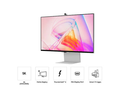 Samsung ViewFinity S9 (S90PC) Smart 27" 5K Flat Matte Monitor For Win & Mac, IPS, 218 PPI, 60Hz, 5ms(GTG), HDR, 100% sRGB, 99% DCI Coverage Color w/ 4K SlimFit camera, Metal Slim Design, Ergonomics & Adaptive Sound+ Speakers (Light Gray)