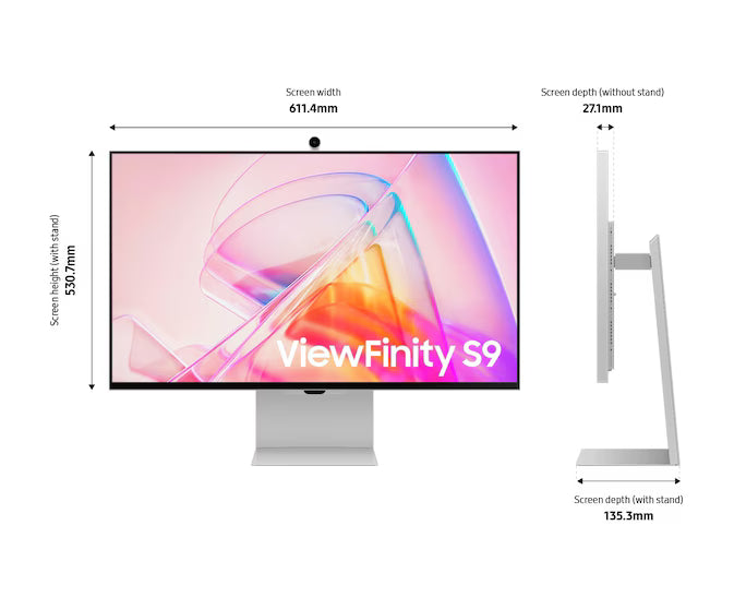 Samsung ViewFinity S9 (S90PC) Smart 27" 5K Flat Matte Monitor For Win & Mac, IPS, 218 PPI, 60Hz, 5ms(GTG), HDR, 100% sRGB, 99% DCI Coverage Color w/ 4K SlimFit camera, Metal Slim Design, Ergonomics & Adaptive Sound+ Speakers (Light Gray)