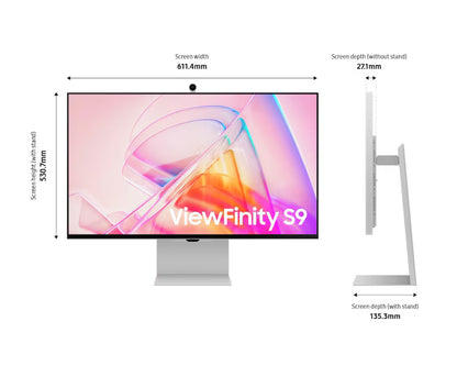 Samsung ViewFinity S9 (S90PC) Smart 27" 5K Flat Matte Monitor For Win & Mac, IPS, 218 PPI, 60Hz, 5ms(GTG), HDR, 100% sRGB, 99% DCI Coverage Color w/ 4K SlimFit camera, Metal Slim Design, Ergonomics & Adaptive Sound+ Speakers (Light Gray)