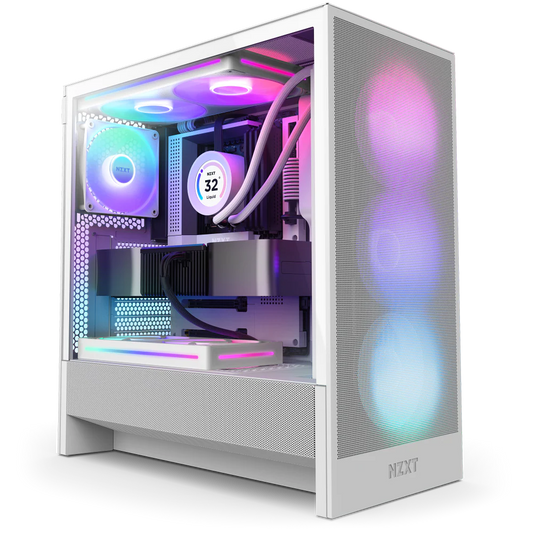 NZXT H5 Flow RGB (2024) Mid Tower ATX Tempered Glass Airflow Gaming Case w/ Pre-installed Single Frame F360 RGB Core + 1xF120Q & USB Type-C Port - White