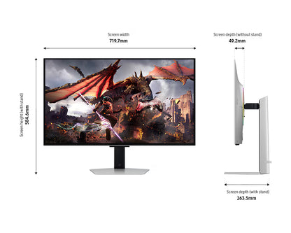 Samsung Odyssey OLED G8 Smart (DG802) 32" Flat Monitor 4K (3840 x 2160) 240Hz, 0.03ms(GTG), QD-OLED, HDR10+, 99% DCI Coverage, HDMI 2.1, Core Sync, G-Sync compatibility w/ Sleek Metal Design, Ergonomic Stand & Speaker